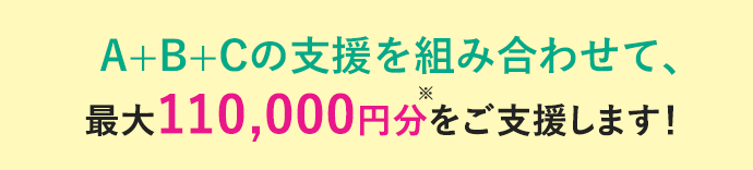 A+B+Cの支援を組み合わせて、最大110,000円分をご支援します！