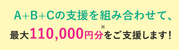 A+B+Cの支援を組み合わせて、最大110,000円分をご支援します！